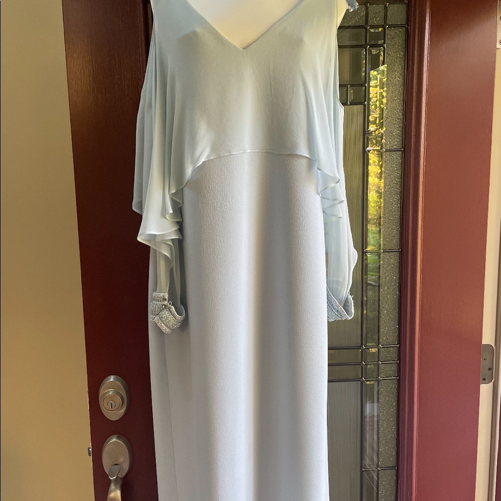 Long button sleeve gown - open shoulder